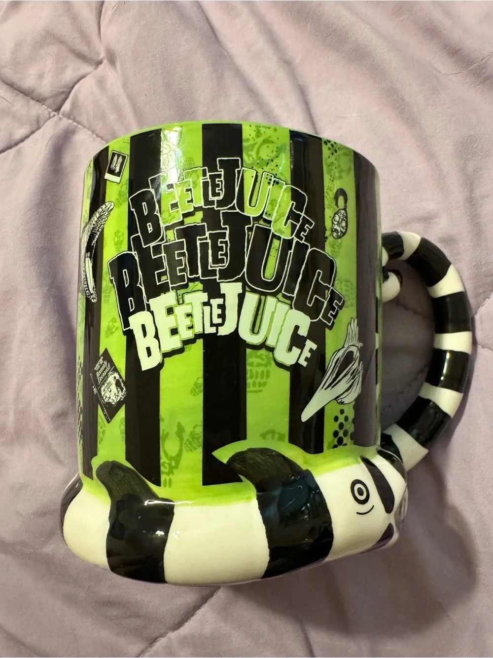 Beetlejuice Striped Ceramic Mug - Black & Lime Green